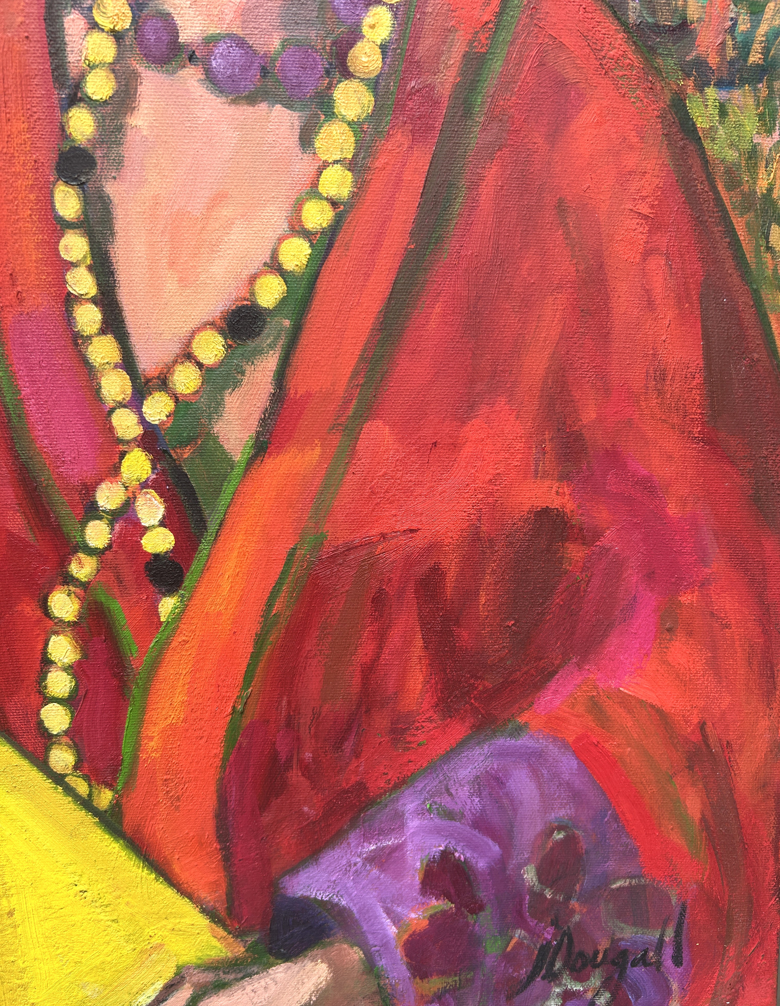 Kimono rouge : collier jaune