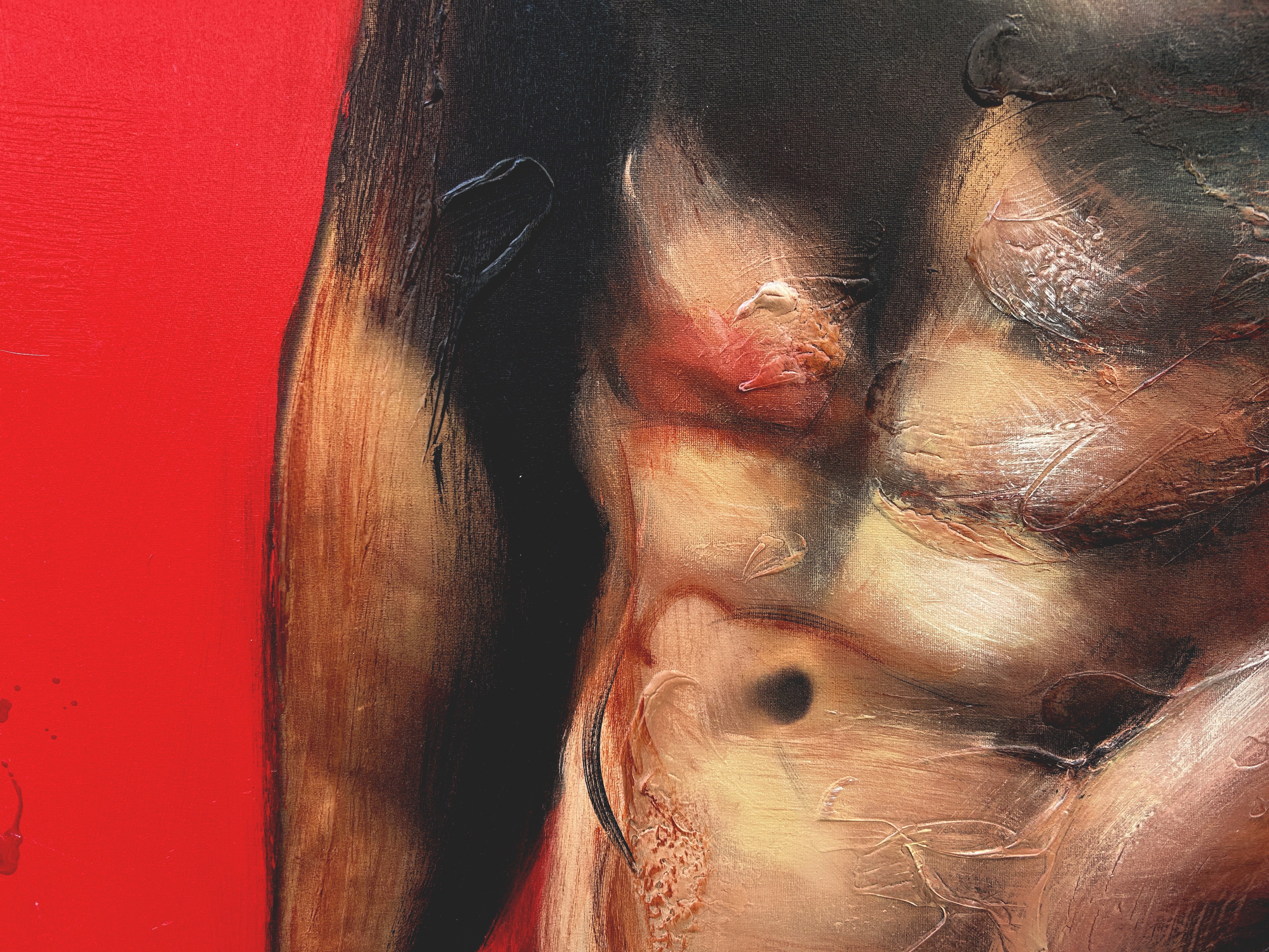 Sans titre, Male Torso profil sur fond rouge