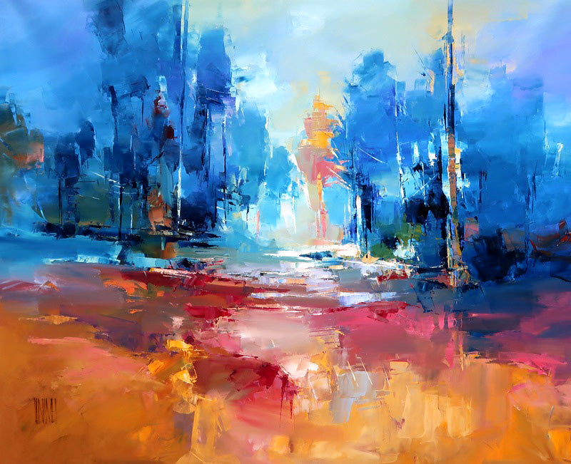 Les silhouettes bleues, Lenouvel, Hervé, Oil