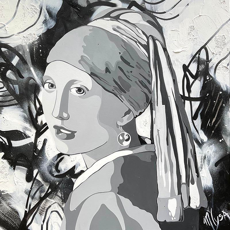 La jeune fille à la perle - filtre noir et blanc