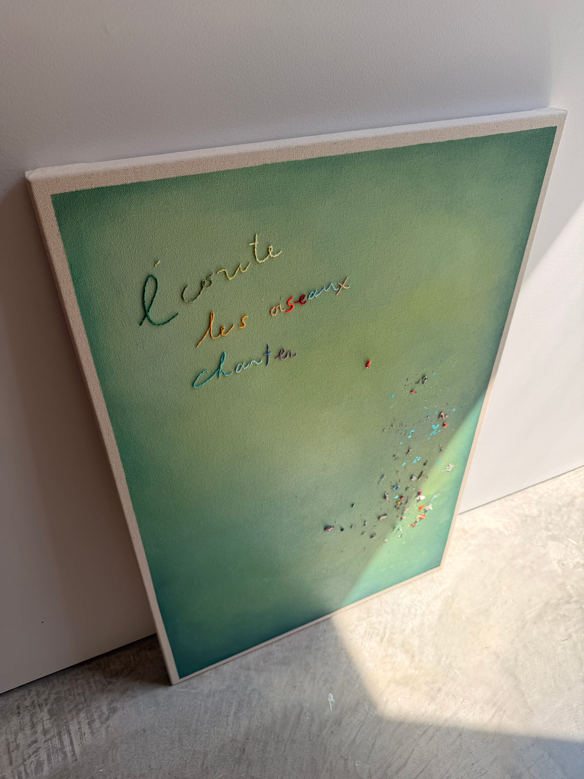 Écoute les oiseaux chanter IV, Cantin, Rose, Acrylique sur coton brut