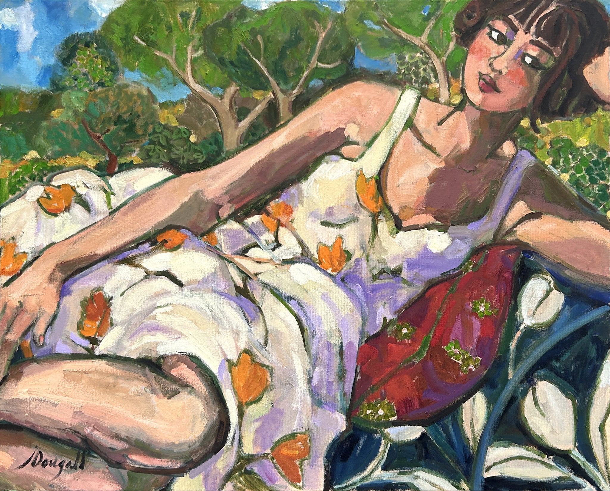 Yellow tulips on her dress