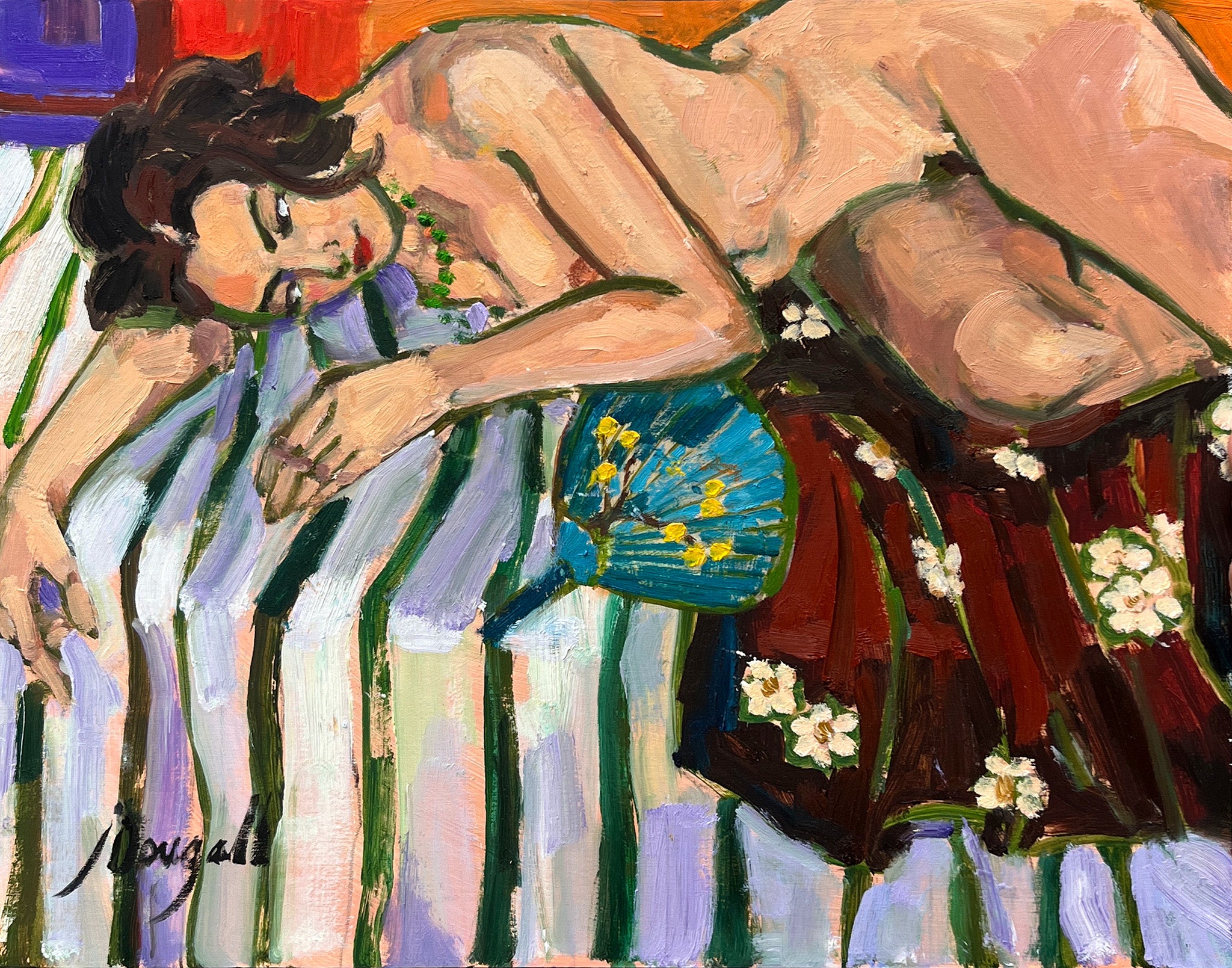 Nude : With Turqoise Fan