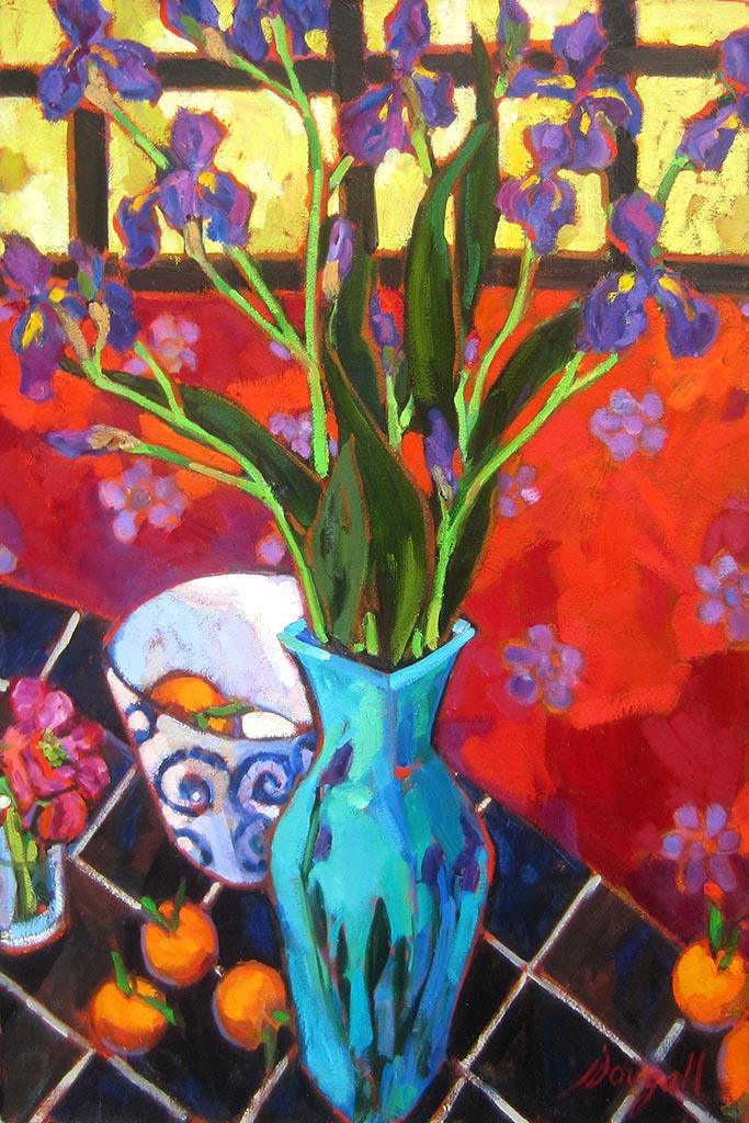 Irises in Red Room - Galerie d'Art Beauchamp