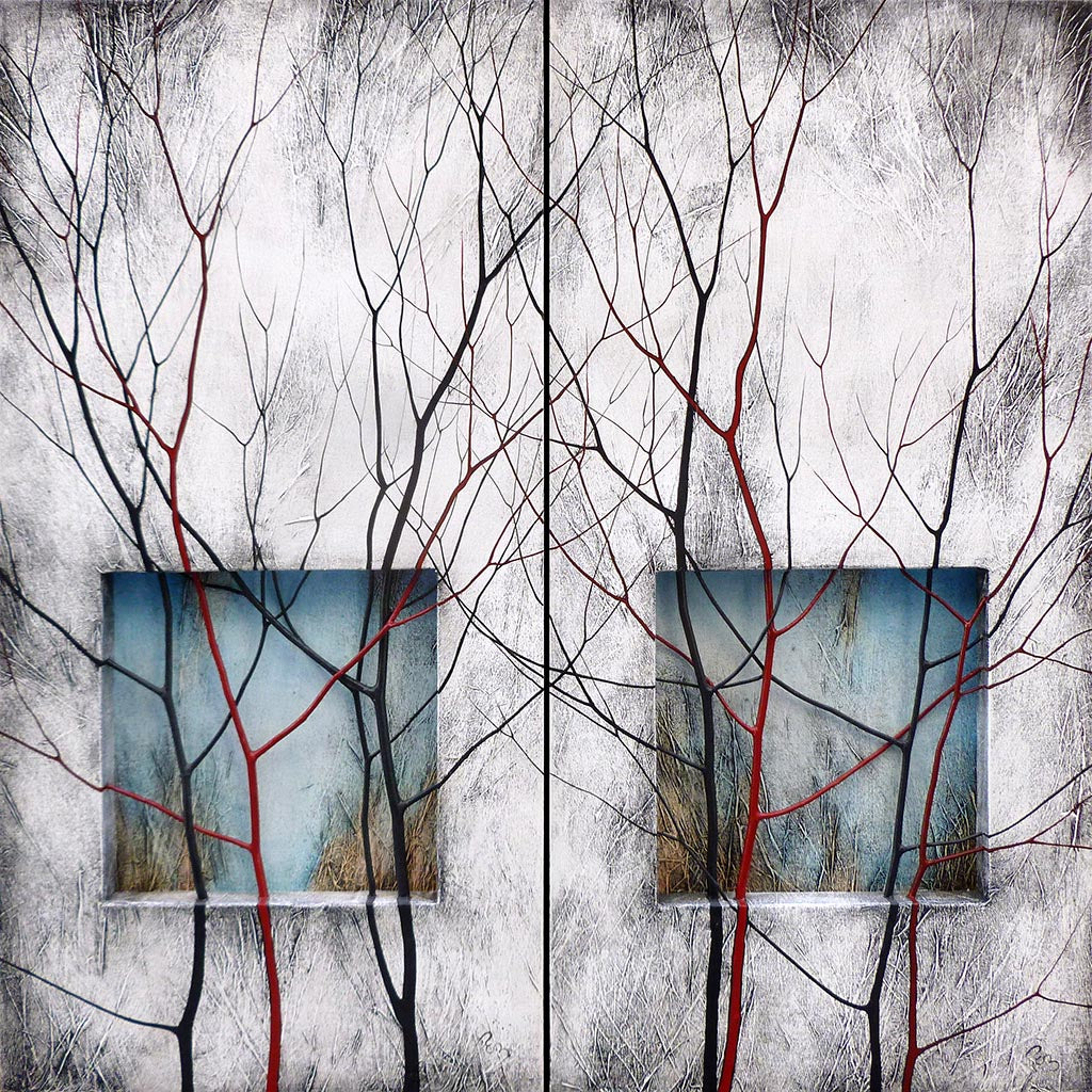 Liens et contrastes Diptyque rouge 16 - Galerie d'Art Beauchamp