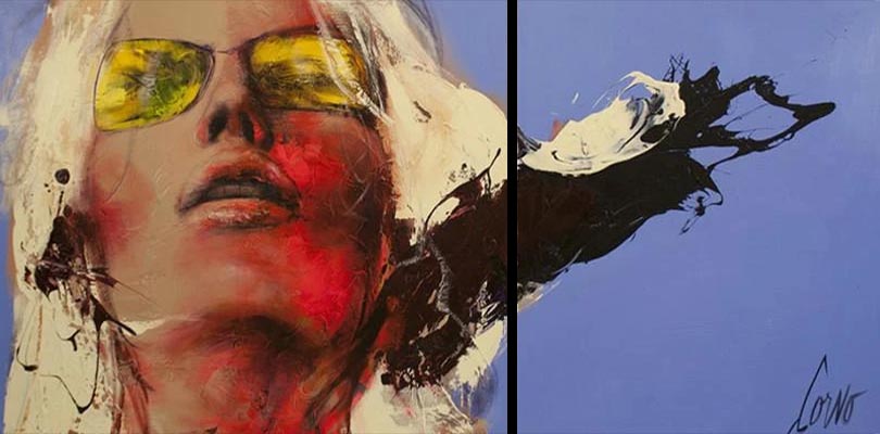 (Plexiglas) Visage sur fond bleu avec lunettes jaunes - Galerie d'Art Beauchamp