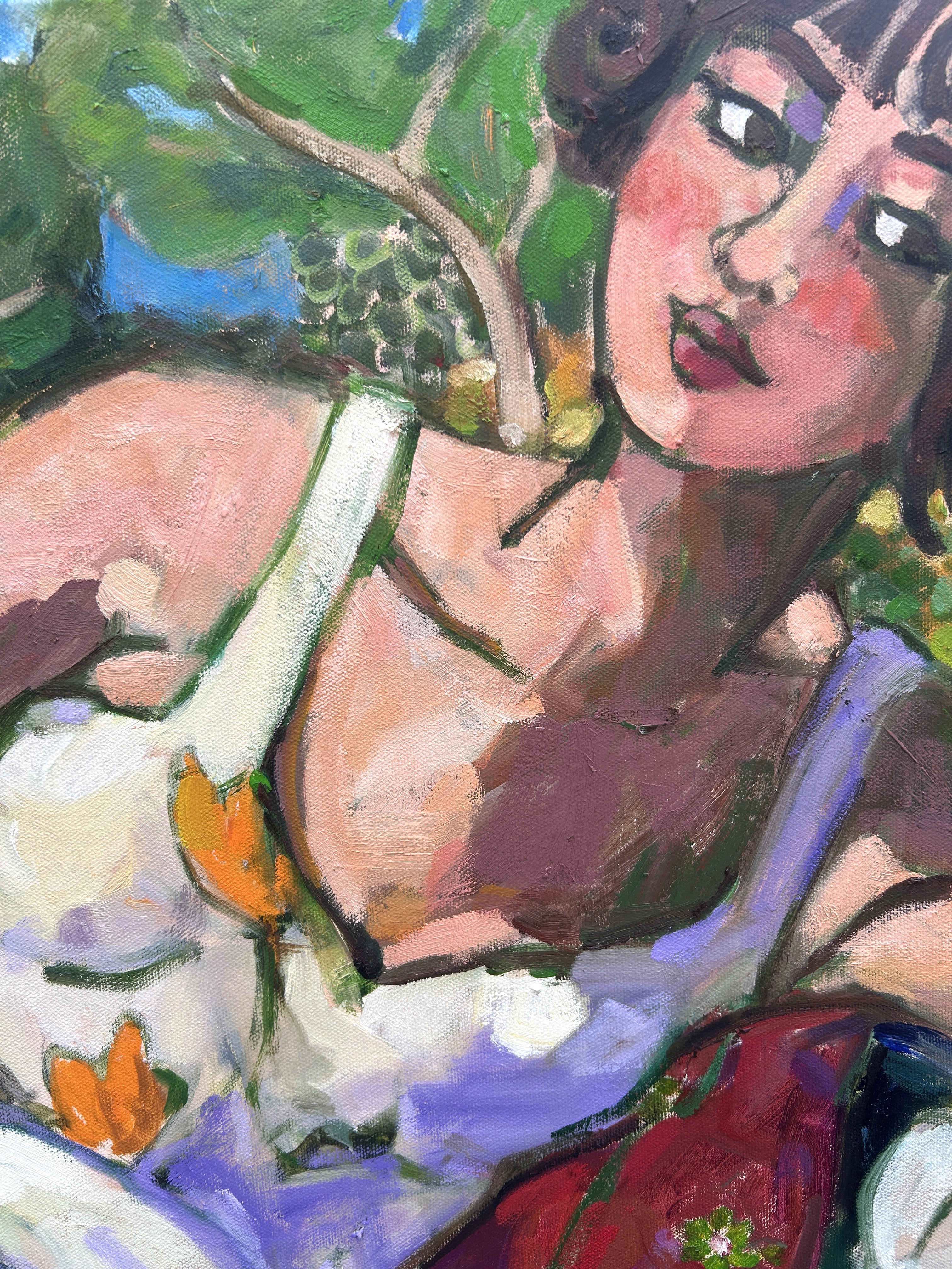 Yellow tulips on her dress