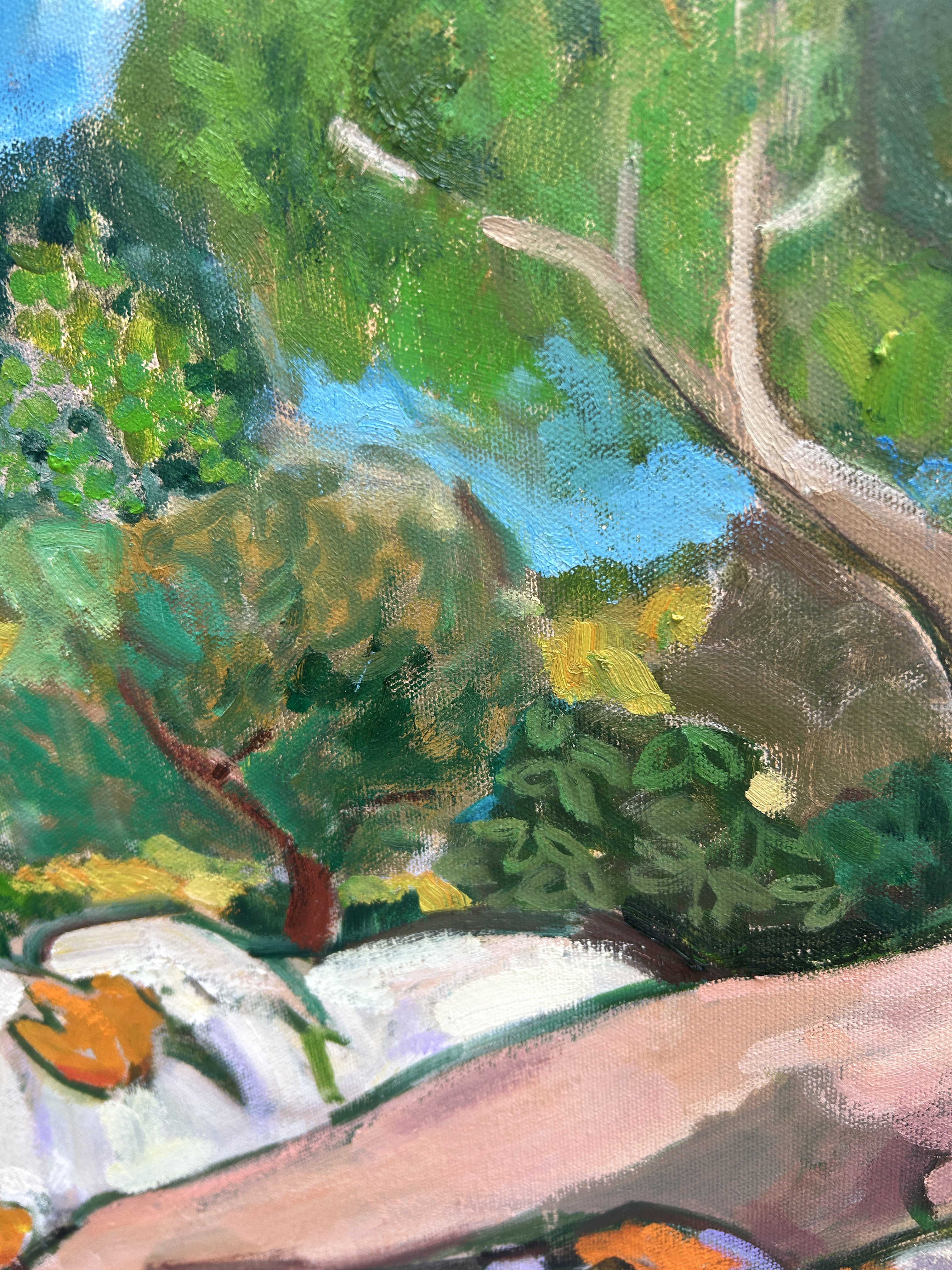 Yellow tulips on her dress