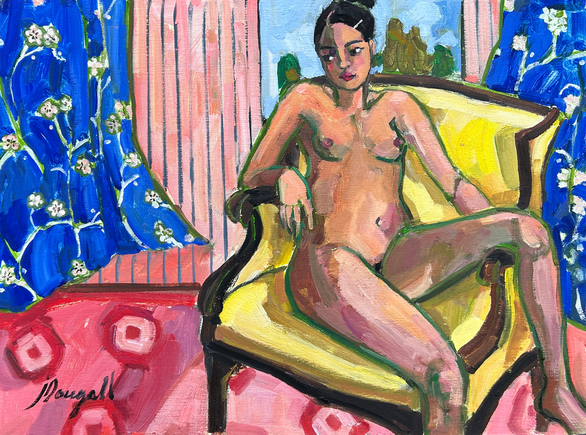 Seated model in pink room, Dougall, Jae, Oil