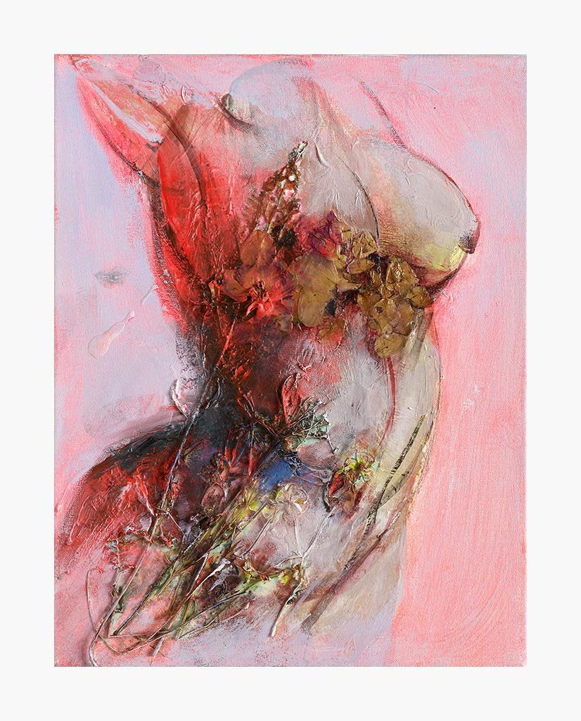 Nu Féminin rose avec fleurs - Papier (01/25)