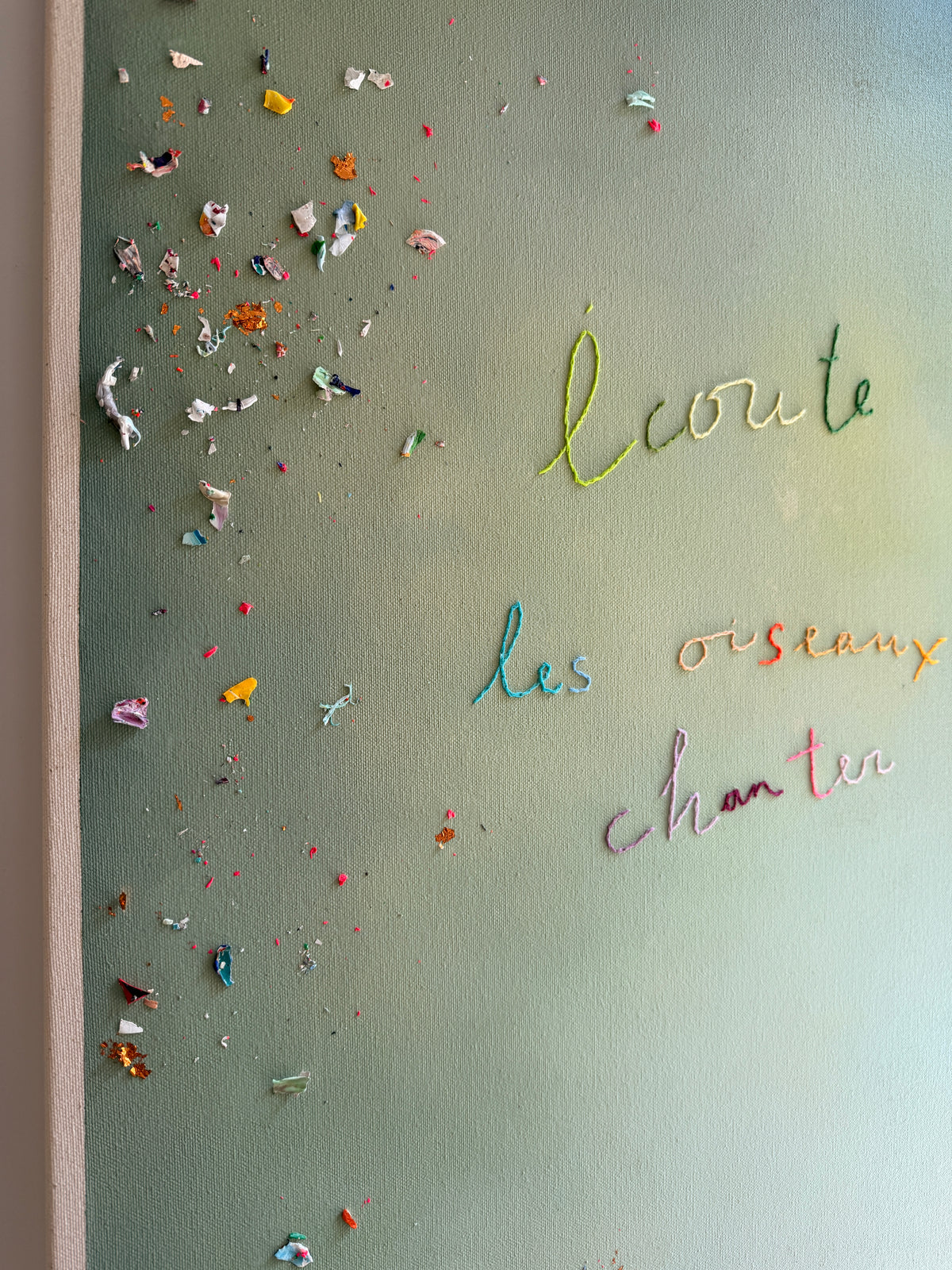 Écoute les oiseaux chanter II, Cantin, Rose, Acrylique sur coton brut