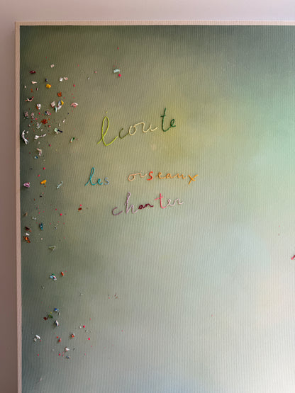 Écoute les oiseaux chanter II, Cantin, Rose, Acrylique sur coton brut