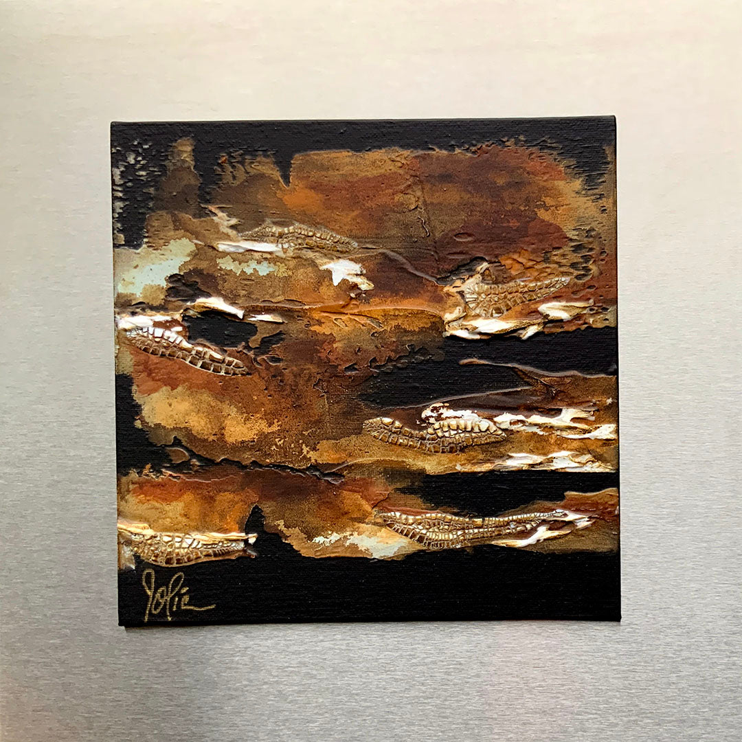 Echoes of land 2, Jolic, Oeuvre cartonnée sur base en acier inoxydable