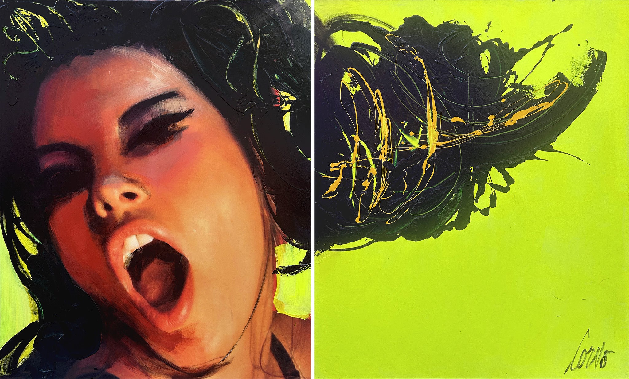 Diptyque : Sans titre, Femme sur fond jaune