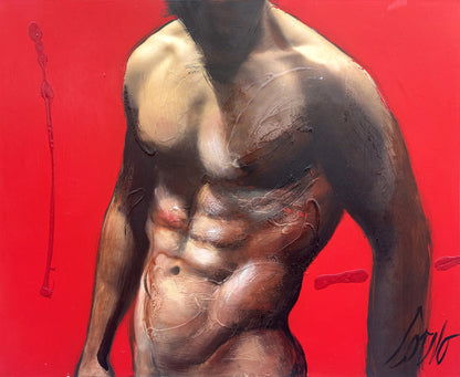 Sans titre, Male Torso profil sur fond rouge