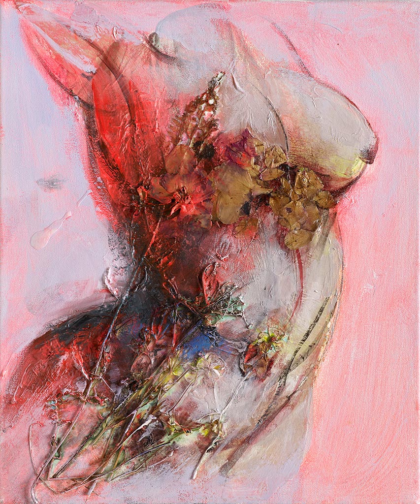 (Giclée) Nu féminin rose avec fleurs - Moyen/Medium