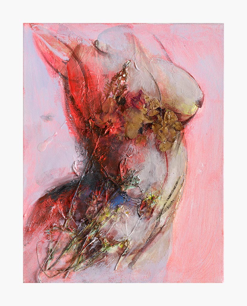 (Giclée) Nu féminin rose avec fleurs - Papier/paper