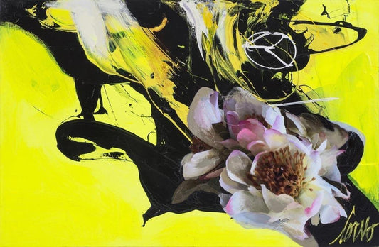 (Plexiglas) Fleur sur fond jaune - Galerie d'Art Beauchamp