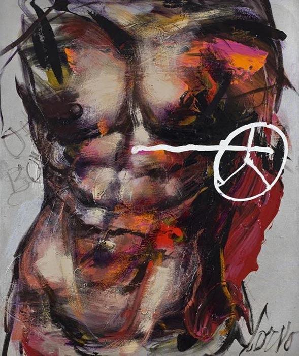 (Plexiglas) Torse d’homme sur fond argent - Galerie d'Art Beauchamp