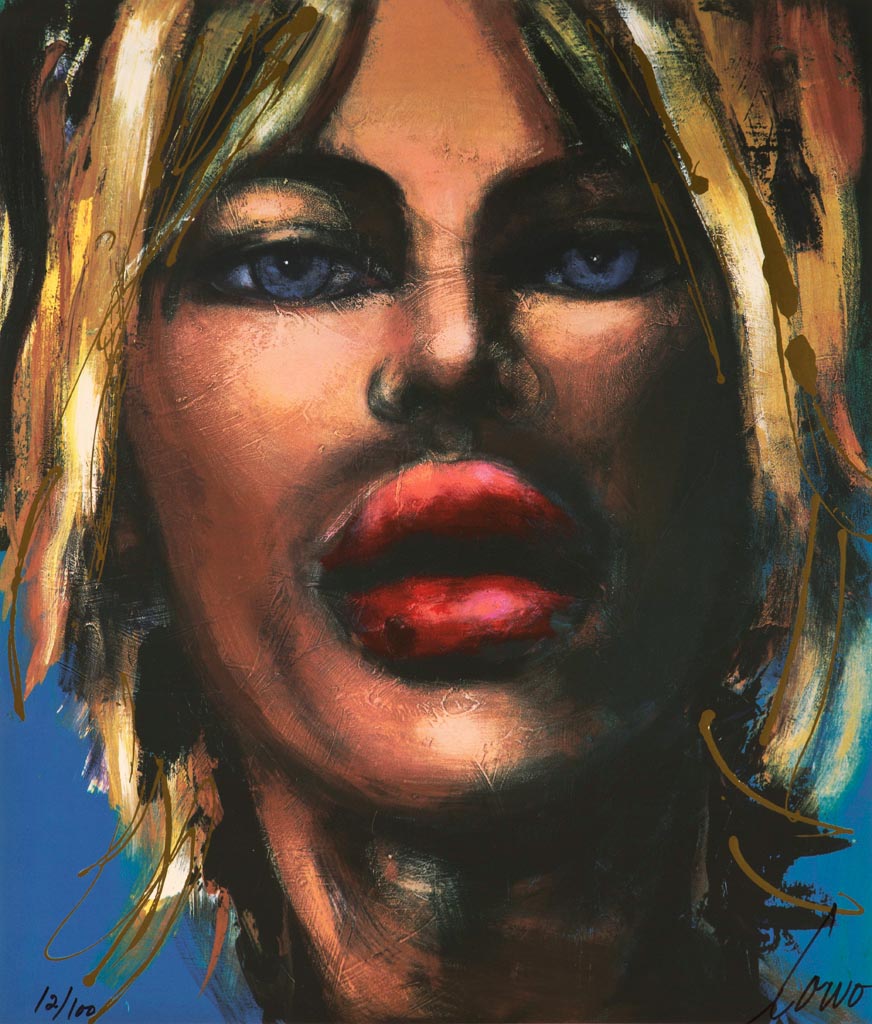 (Sérigraphie) Visage sur fond bleu - Galerie d'Art Beauchamp