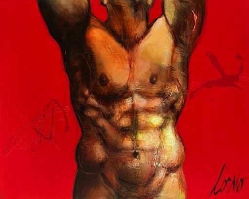 Torse d'homme sur fond rouge 3 - Galerie d'Art Beauchamp