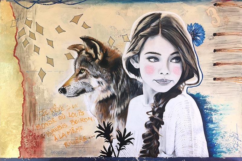 Une jeune fille et son loup - Galerie d'Art Beauchamp